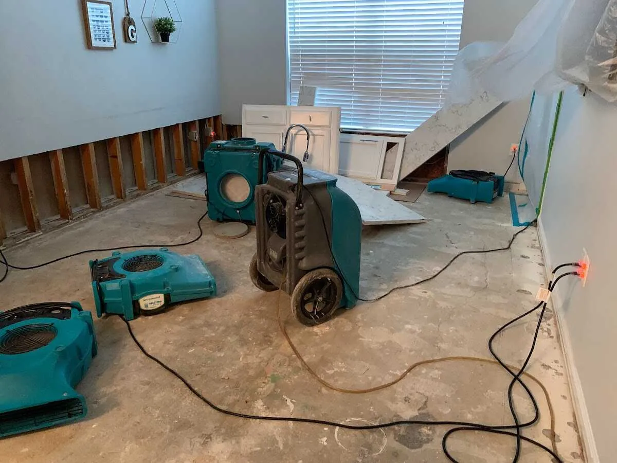 Dehumidifier in flood-cut room for Water Damage Restoration in Stafford